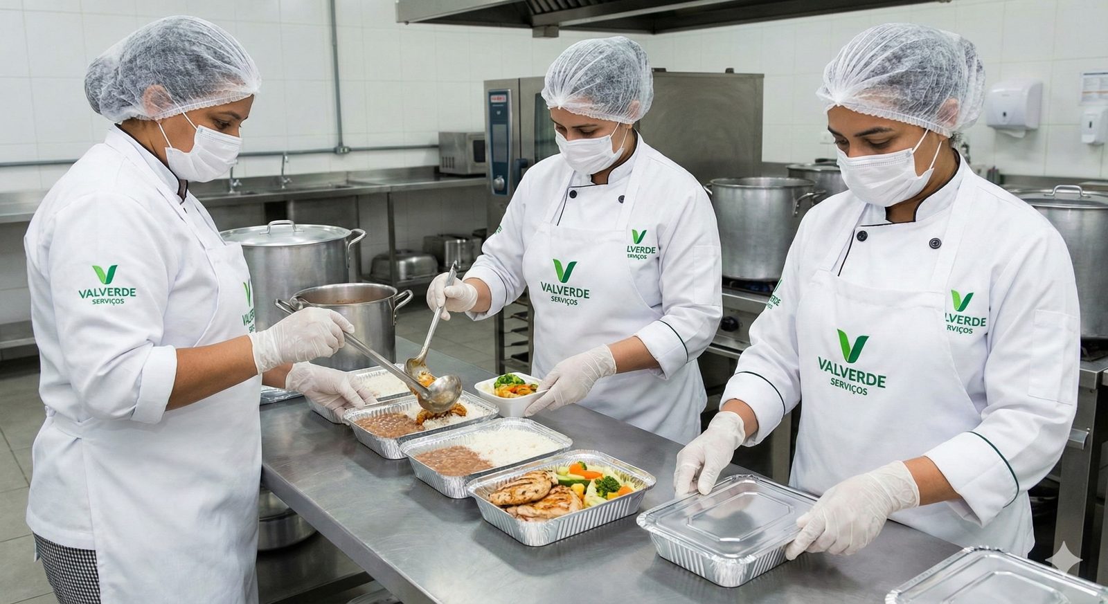 Equipe Valverde porcionando refeições